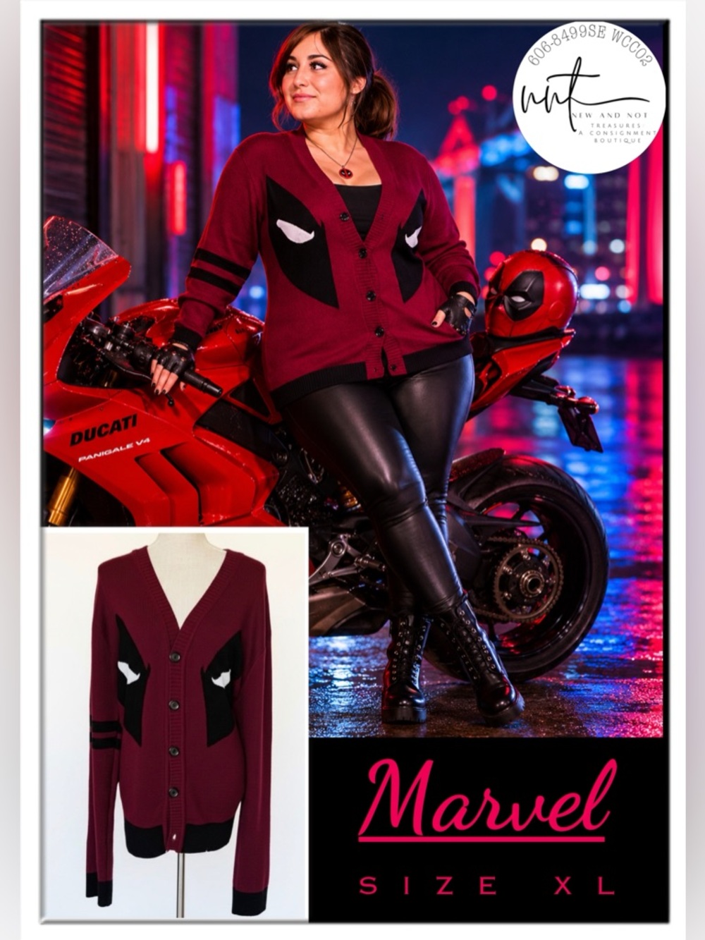 Marvel Deadpool Cardigan Sweater XL WeLoveFine Moto Geek Gamer Comic Cosplay